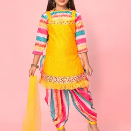 Aarika Girls Embroidered Sequined Mirror Work Pure Cotton Kurta with Patiala & Dupatta-image-19