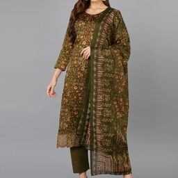 KALINI Floral Printed Regular Straight Kurta With Trousers & Dupatta-38
