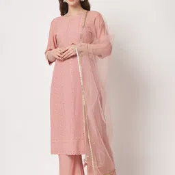 Shopping Queen Ethnic Motifs Embroidered Chikankari Kurta With Palazzos & Dupatta-image-14