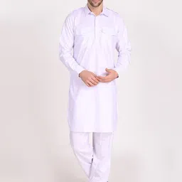 TAHVO Men White Pure Cotton Kurta with Salwar-image-16