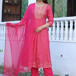 SINGNI Ethnic Motifs Embroidered Regular Anarkali Kurta with Trousers & With Dupatta-picture-13