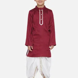 Little Bansi Boys Maroon Ethnic Motifs Printed Kurta with Dhoti Pants-picture-43
