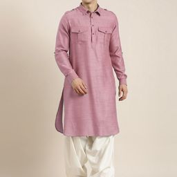TheEthnic.Co Shirt Collar Pathani Pure Cotton Kurta With Patiala-image-81