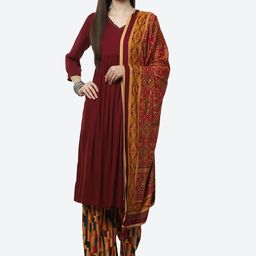 Biba Women Maroon Kurta with Trousers & With Dupatta-picture-25