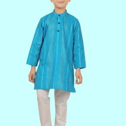 Ethniks Neu-Ron Boys Striped Band Collar Above Knee Straight Kurta With Pyjama-image-25