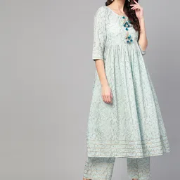 Idalia Paisley Printed Anarkali Pure Cotton Kurta With Palazzos-picture-49