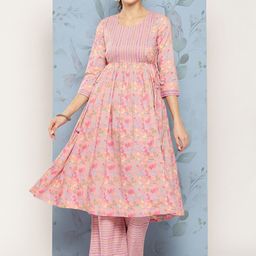 KALINI Floral Printed A-Line Kurta With Trousers-image-35