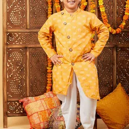 Stylo Bug Boys Floral Printed Angrakha Straight Kurta With Dhoti Pants-32