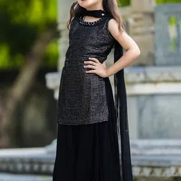 BAESD Girls Embroidered Regular Mirror Work Kurti with Palazzos & With Dupatta-1