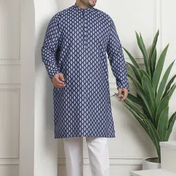 SOJANYA PLUS Plus Size Ethnic Motifs Printed Cotton Linen Straight Kurta With Churidar-0