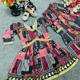 BAESD Girls Floral Printed V-Neck Gotta Patti Alia Cut Kurta with Sharara-picture-52