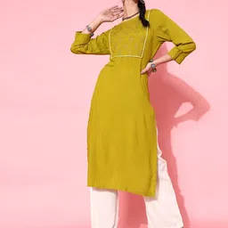 indo street Ethnic Yoke Design Thread Work Straight Pure Cotton Kurta with Palazzos-picture-27