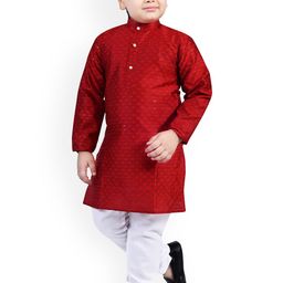 BAESD Boys Floral Embroidered Regular Thread Work Kurta With Pyjama-11