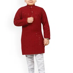 BAESD Boys Geometric Embroidered Regular Sequinned Kurta With Churidar-4