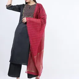 Vishudh Women Charcoal Yoke Design Kurta with Palazzos & With Dupatta-picture-37