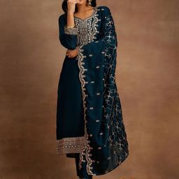 Libas Yoke Design Sequinned Straight Kurta with Trousers & With Dupatta-picture-17