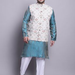 SOJANYA PLUS Ethnic Motifs Woven Design Kurta With Pyjamas & Nehru Jacket-18