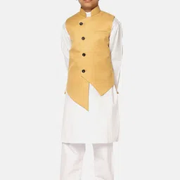 TAHVO Boys Pure Cotton Kurta With Pyjamas & With Nehru Jacket-32