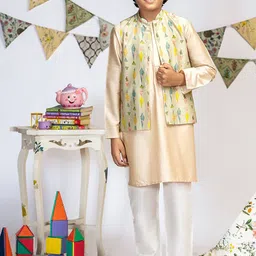 PS KIDS BY PAYAL SINGHAL Boys Regular Chanderi Silk Kurta with Churidar-image-71