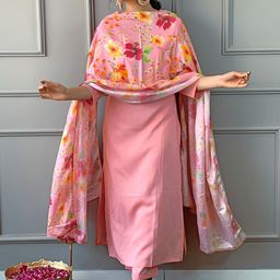 KALINI Floral Yoke Design Regular Straight Kurta With Trousers & Dupatta-picture-10