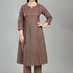 COTTON CULTURE Ethnic Motifs Printed Round Neck Panelled Pure Cotton Kurta with Palazzos-picture-27