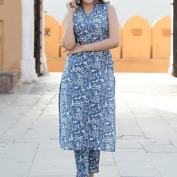 KALINI Floral Printed Regular Gotta Patti Pure Cotton Kurta with Trouser-51