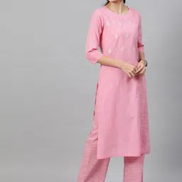 indo street Ethnic Yoke Design Thread Work Panelled Pure Cotton Kurta with Palazzos-image-64