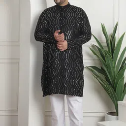SOJANYA PLUS Plus Size Embroidered Sequinned Pure Cotton Straight Kurta With Churidar-96