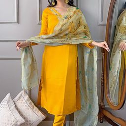 S.K.C Women Ethnic Motifs Embroidered Regular Kurta with Trousers & With Dupatta-44