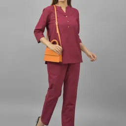 ATARAH Cotton Mandarin Collar Top & Trousers Co-Ords-image-43