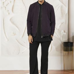 VASTRAMAY Mandarin Collar Long Sleeves Straight Kurta With Pyjama & Jacket-image-42