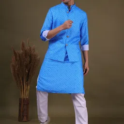 SHIWAM ETHNIX Geometric Printed Regular Kurta With Pyjama & Jacket-picture-18