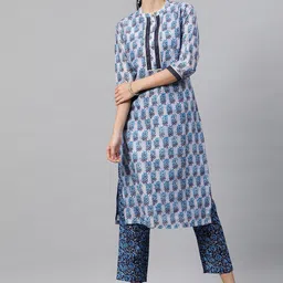 indo street Ethnic Motif Printed Screen Band Collar Gotta Patti Kurta With Trousers-52