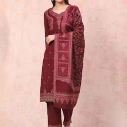 Rangriti Floral Woven Design Sweetheart Neck Straight Kurta With Trouser And Dupatta-image-75