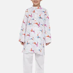Little Bansi Boys Off White Ethnic Motifs Deer Printed Kurta with Pyjamas-12