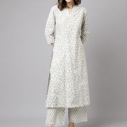 FIORRA Floral Printed Mandarin Collar Pure Cotton Kurta With Palazzos-image-71