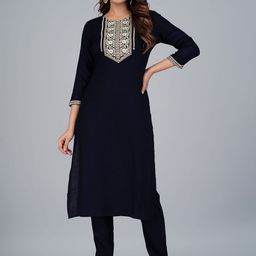 JAIPURI COLLECTION Floral Embroidered Kurta with Trousers-picture-29