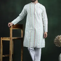 SOJANYA LUXE Embroidered Regular Long Sleeves Mandarin Collar Kurta with Pyjamas-image-77