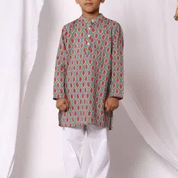 Ka-mee Boys Ethnic Motifs Printed Regular Pure Cotton Kurta with Pyjamas-image-79