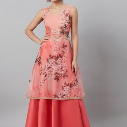 AKS Floral Printed A-Line Kurta With Skirt-image-88