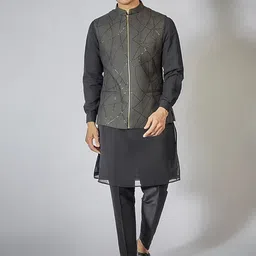 RNG Safawala Mandarin Collar Regular Pure Cotton Straight Kurta with Trousers-image-90