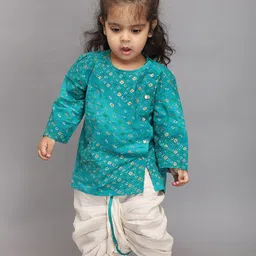 Biglilpeople Boys Bandhani Printed Regular Cotton Silk Kurta & Dhoti Pants-30