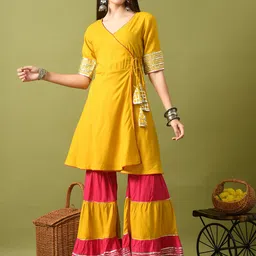 ANNSH APPAREL V-Neck Angrakha Gotta Patti Kurti with Sharara-picture-53