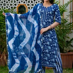 D K W Floral Printed Pure Cotton Kurta with Salwar & Dupatta-20