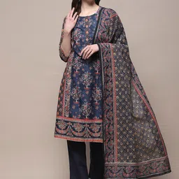 Biba Women Floral Printed Regular Kurta with Trousers & With Dupatta-picture-14