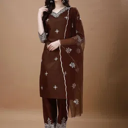 WORIVOC Women Embroidered Regular Kurta with Trousers & With Dupatta-image-77