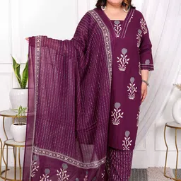 MIRAVAN Women Floral Printed Regular Pure Cotton Kurta with Trousers & With Dupatta-picture-37