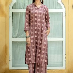 Kohsh Ethnic Motifs Printed Thread Work Pure Cotton Straight Kurta with Palazzos-42