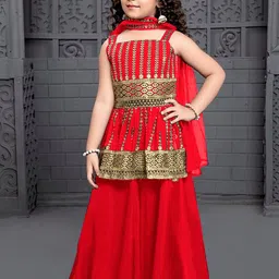BAESD Girls Floral Embroidered Regular Sequinned Kurta with Palazzos & With Dupatta-picture-15