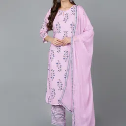 AHIKA Floral Printed Keyhole Neck Kurta with Trousers & Dupatta-picture-5